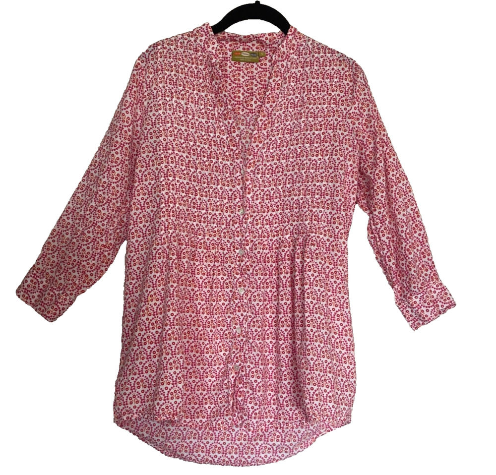 ROCK FLOWER PAPER Red White Floral Pintuck Pleat 100% Cotton Botton Tunic Top S